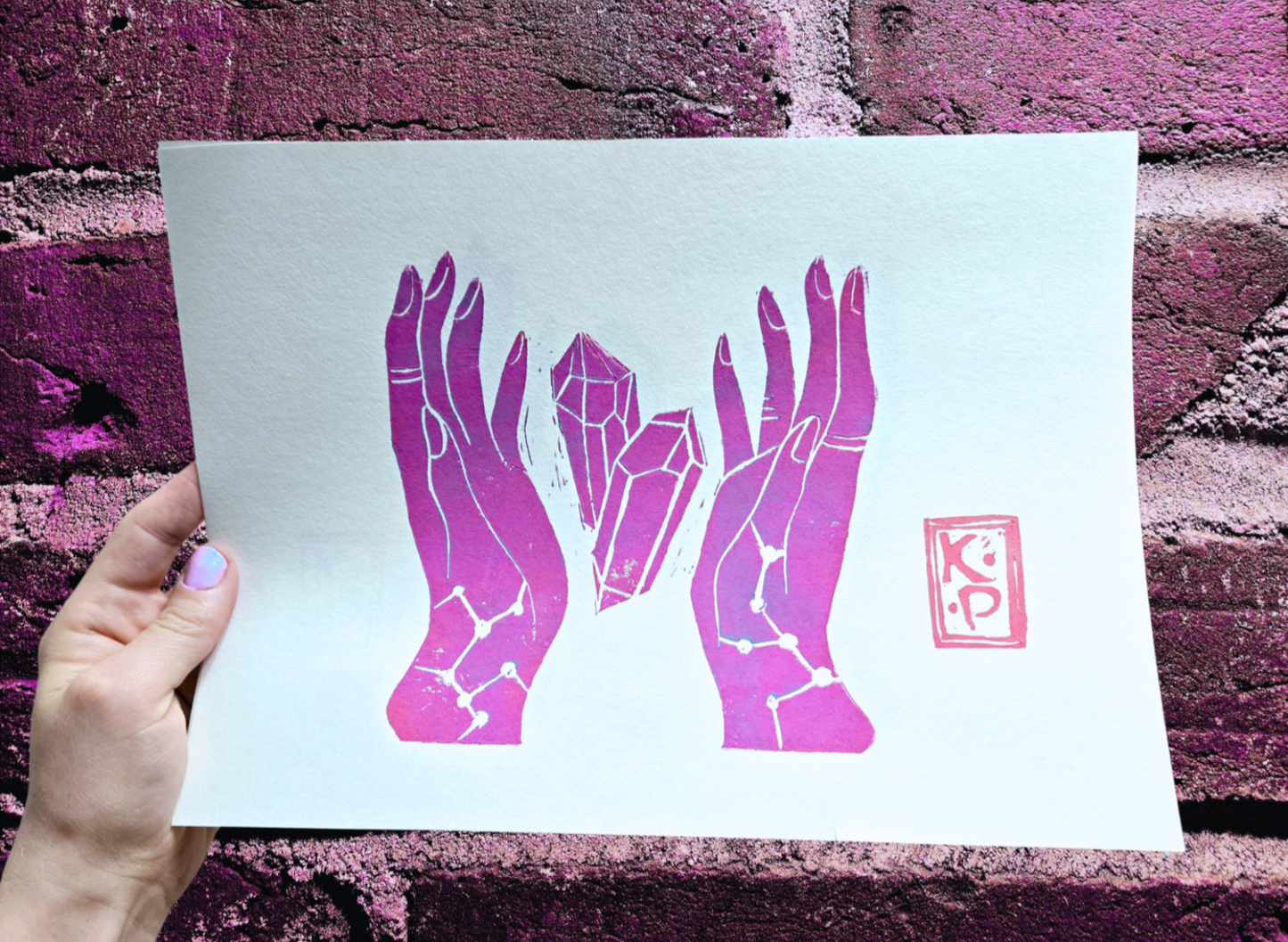 Linocut Witchy Hands Print