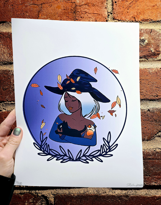 Witch & Black Cat Print