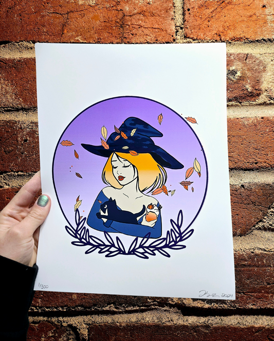 Witch & Black Cat Print