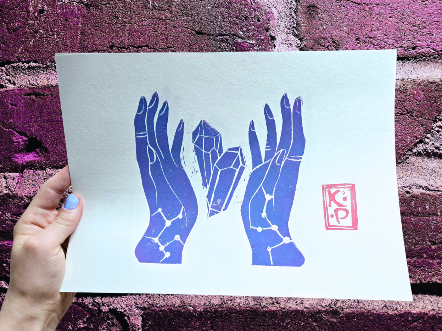 Linocut Witchy Hands Print