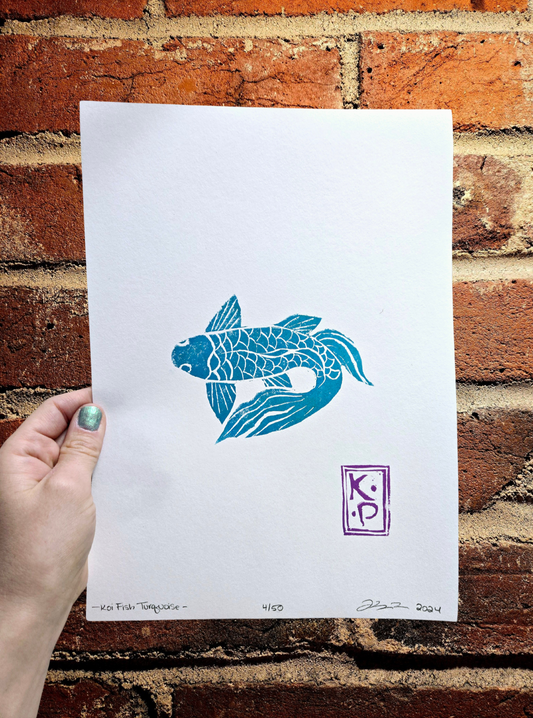 Linocut Koi Fish Print