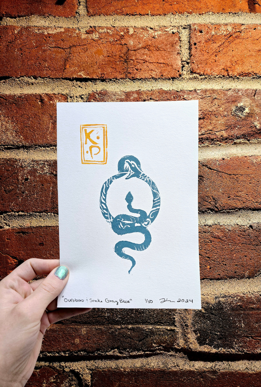 Linocut Ouroboro & Snake Print