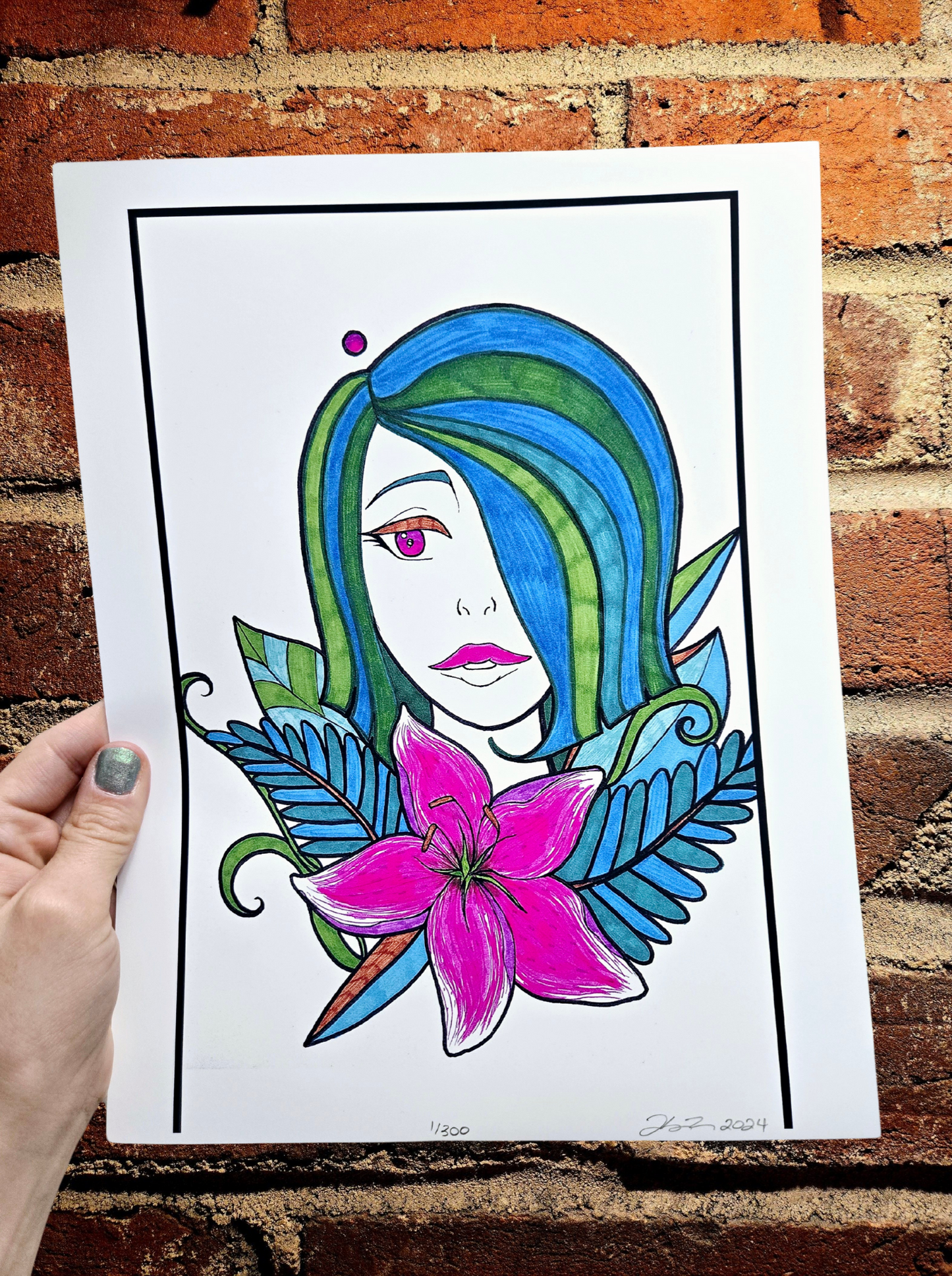 Woman with Star Gazing Lily Print