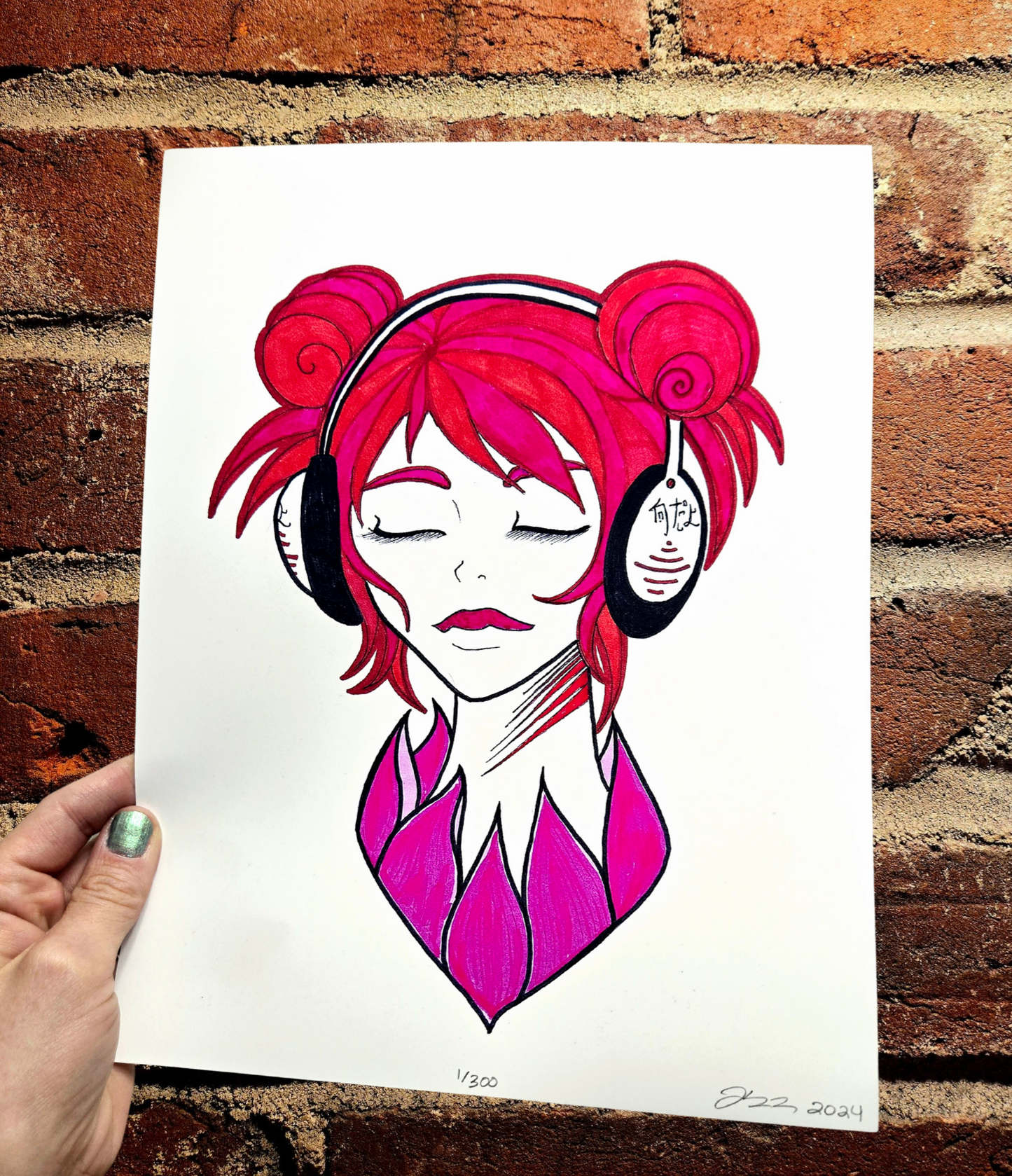 Girl with Headphones Print